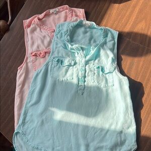 2/$10, Talula, Women’s Sleeveless Button-Up Tops - Pink and Light Blue, X Small